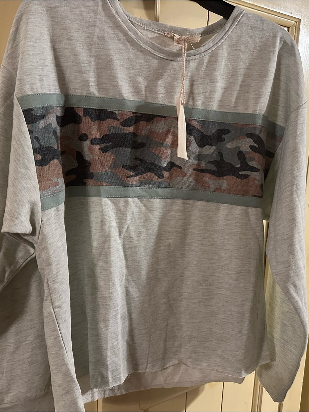 Hem & Thread Light Gray Pullover with Camo Chest Stripe